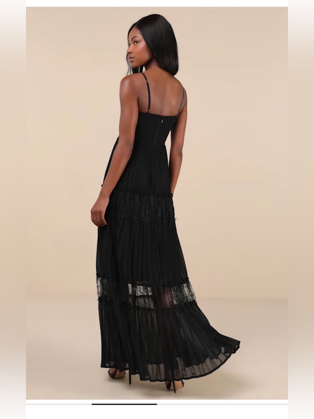 Lulu's Black Pleated Lace-Insert Maxi Dress - Picture 4 of 6